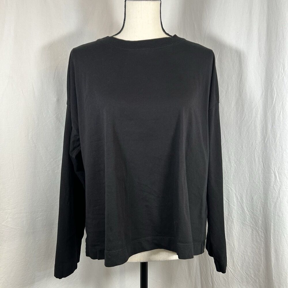 Madewell Black Long Sleeve Top Womens M 100% Cotton Crew Neck Boxy Drop Shoulder